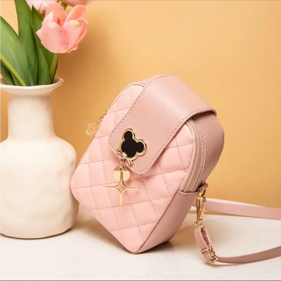 Mini Quilted Mouse Decor Crossbody Bag, PU Leather Textured Bag, Classic - Picture 9 of 9